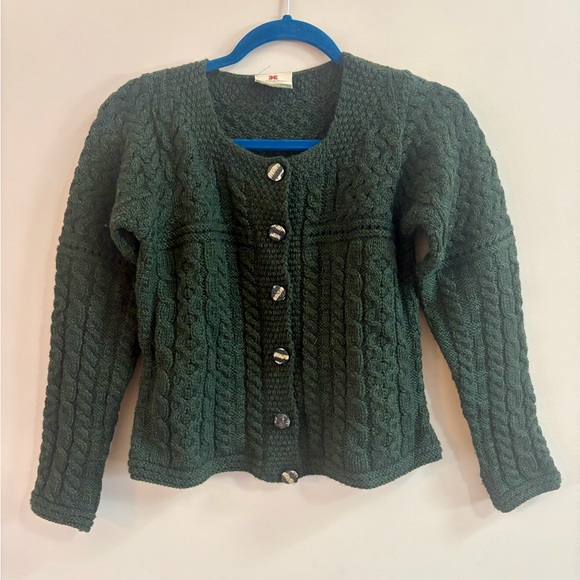 Carraig Donn Sweaters - Carraig Donn Ireland Dark Green Pure New Wool Knit Buttoned Cardigan Sweater Top
